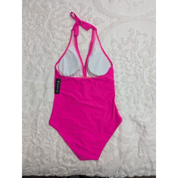 👙 Tempt Me Neon Pink Backless Mesh One Piece Swimsuit L - NWT - Picture 4 of 5